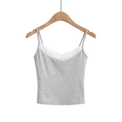 Lace edge splicing slim fit short camisole tank top