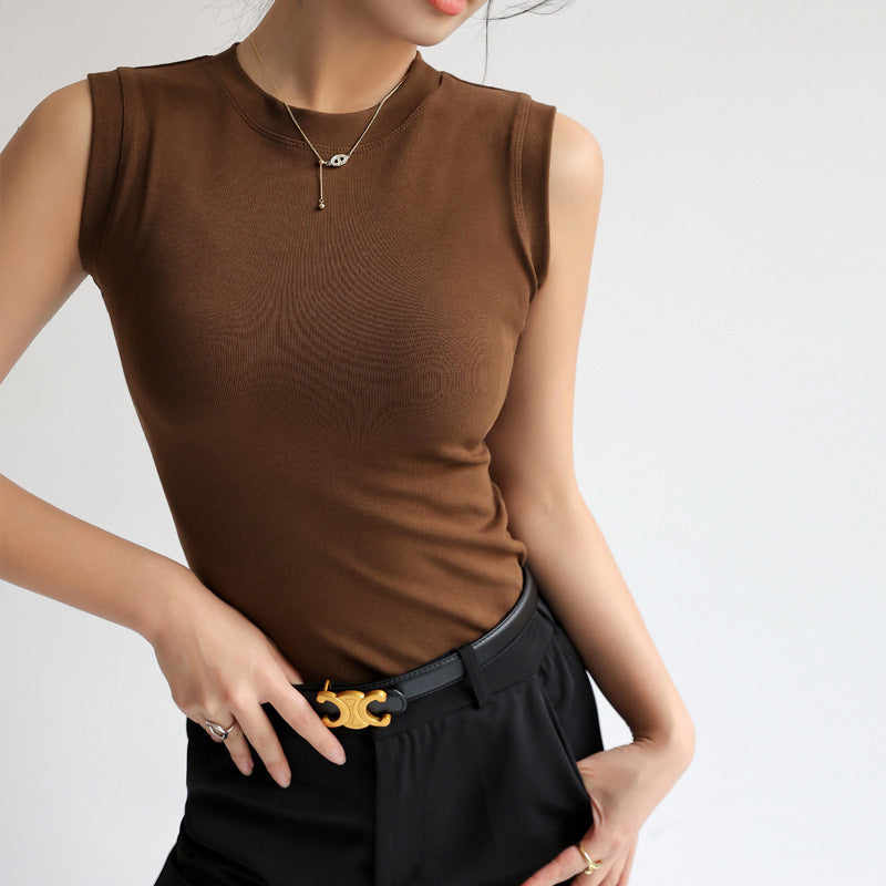 Cotton Small Round Neck Basic Versatile Camisole Women's Summer Inner Wear Sleeveless Can Be Worn Outside Conceal Underboob Top