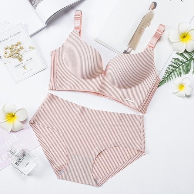 High-end Brand Romantic Temptation Bra Set Women Striped Underwear Set Hot Sale Push Up Seamless Lingerie Female Sets