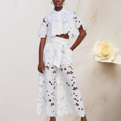 Cardigan Top And Wide-leg Pants Two-piece Set