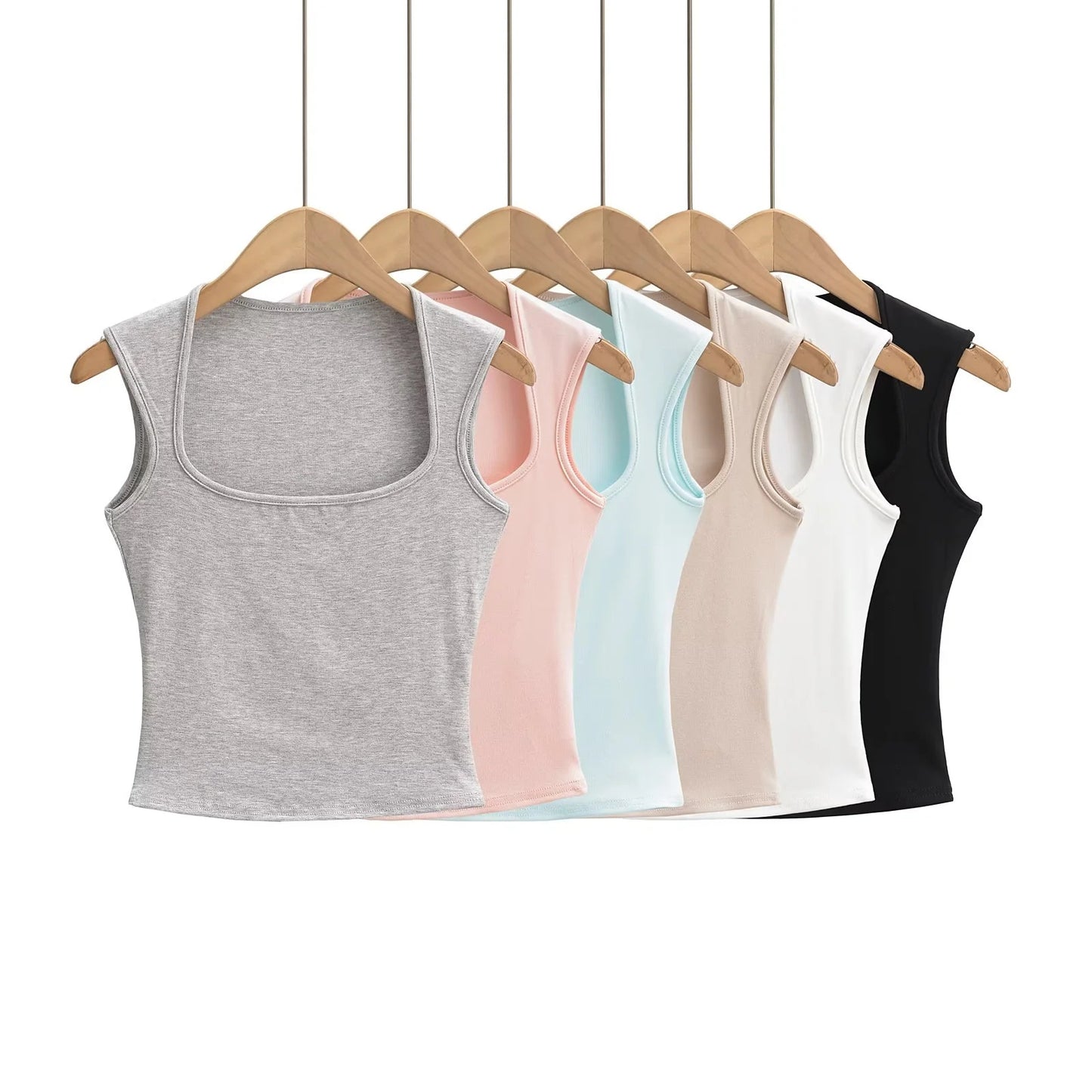 Wide shoulder vest women's summer square neck slim fit sleeveless camisole short top