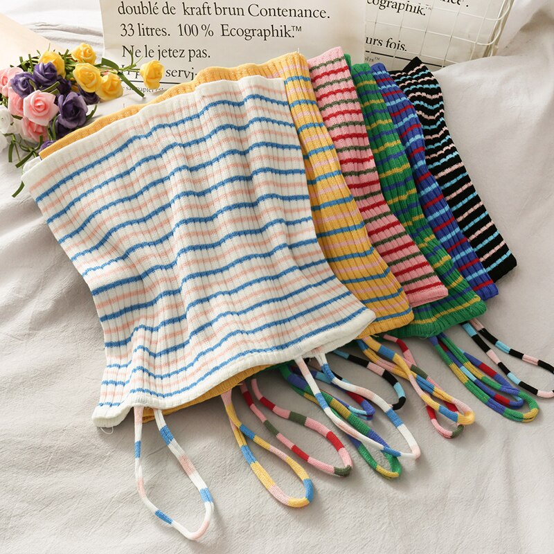 Knitted Rib Crop cropped Top Knitting Striped cropped Women Spaghetti Strap Slim Fit Cropped Tops Female Going Out Top