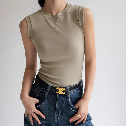 Cotton Small Round Neck Basic Versatile Camisole Women's Summer Inner Wear Sleeveless Can Be Worn Outside Conceal Underboob Top