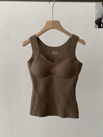 Warm Vest Winter New Seamless Heating with Padded Fixed Cup Uplift Backless Bra