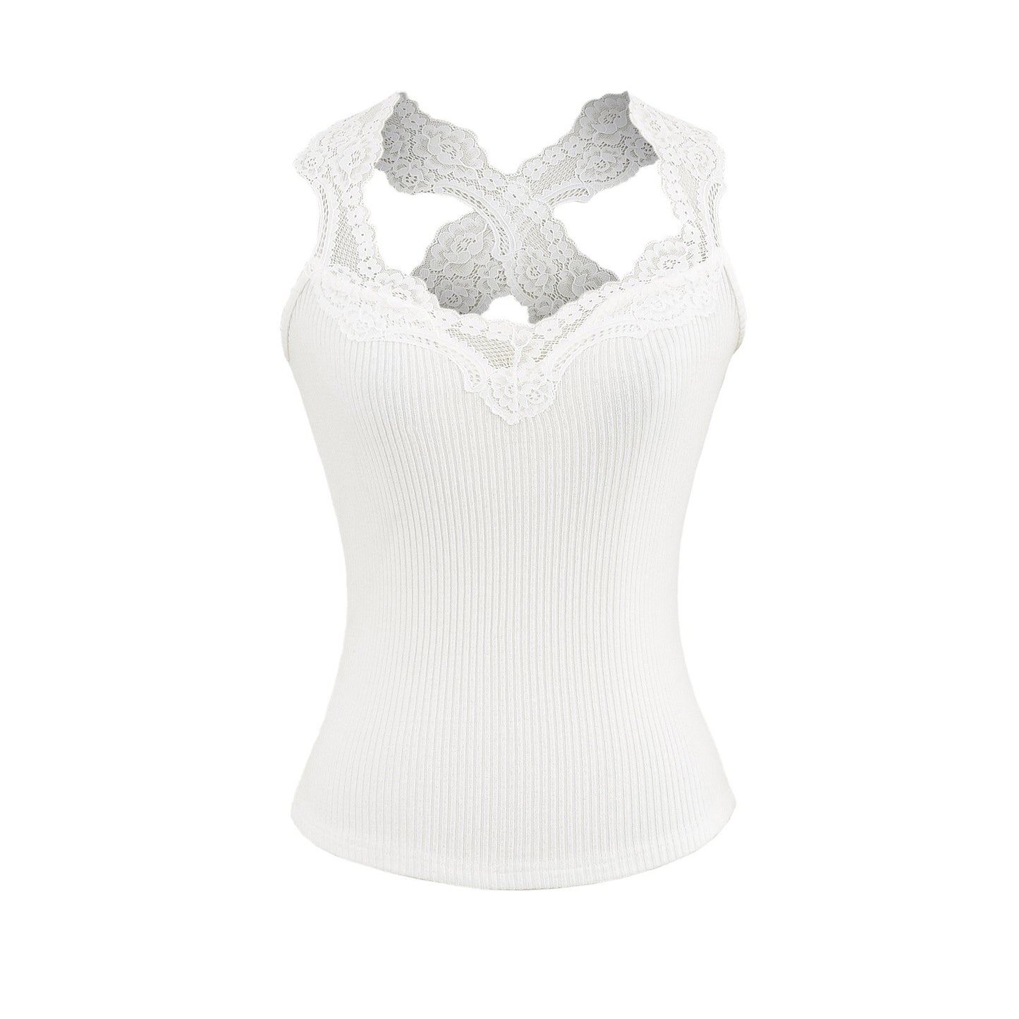 Slim lace cross stitch knitted camisole vest