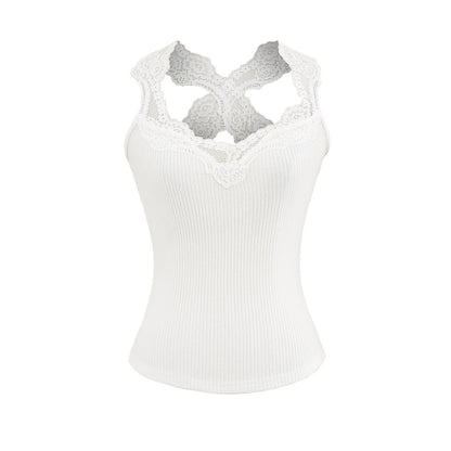 Slim lace cross stitch knitted camisole vest