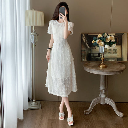 Creamy-white Embroidery A- Line Dress