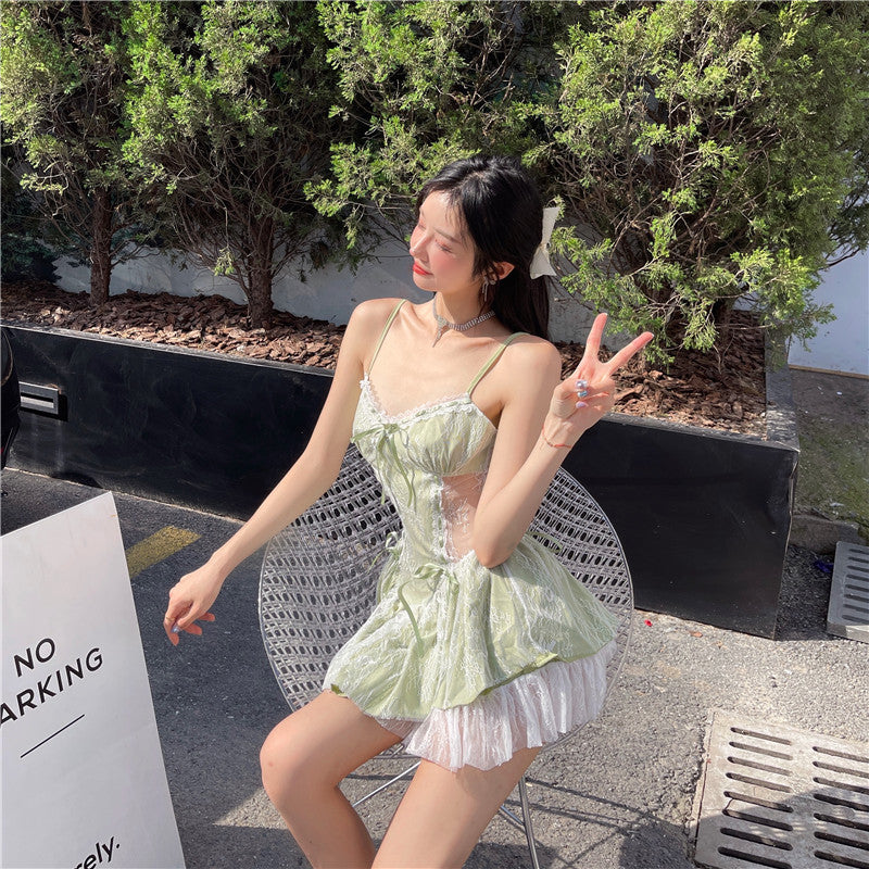 Women's A-line Lace Stitching Strapless Dress