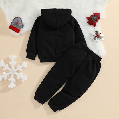 Christmas Hooded Sweater Set Baby Hooded Tops Pants Suit Long Sleeve Shirt Cartoon Santa / Elk Letters Sports Trousers For Kids