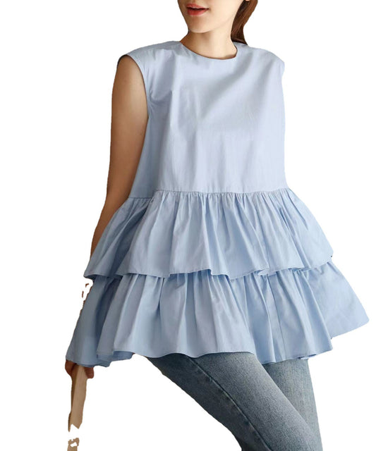 Japanese shirts cute blouses or tops women korean ruffles blouse woman cake layer doll loose shirt summer fashion sleeveless