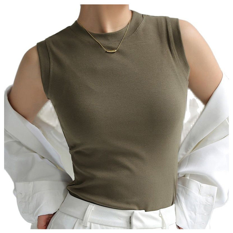 Cotton Small Round Neck Basic Versatile Camisole Women's Summer Inner Wear Sleeveless Can Be Worn Outside Conceal Underboob Top
