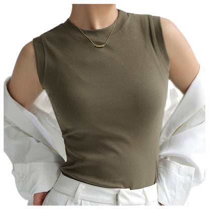 Cotton Small Round Neck Basic Versatile Camisole Women's Summer Inner Wear Sleeveless Can Be Worn Outside Conceal Underboob Top