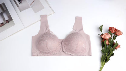 Thin Plus Size Front Buckle Bra Lace Sexy Non-Marking Non-Steel Ring Tank Top Adjustable Women's Underwear