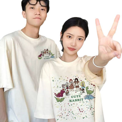 Casual Cotton Unisex Short Sleeve T-Shirt Couple Matching Tops Summer Round Neck Streetwear Fashion Style