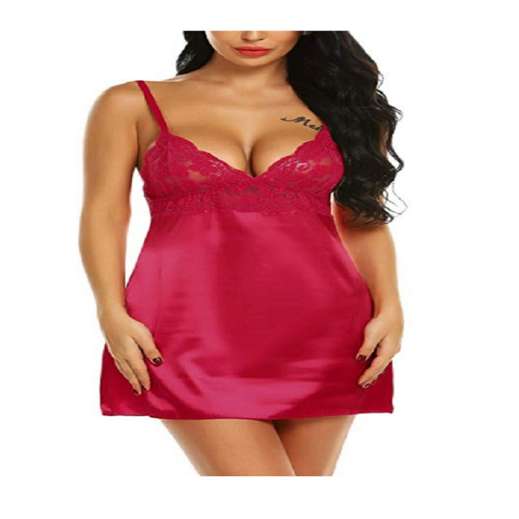 Simulated silk camisole dress home camisole nightgown women's sexy lace semi transparent pajamas