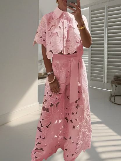 Cardigan Top And Wide-leg Pants Two-piece Set