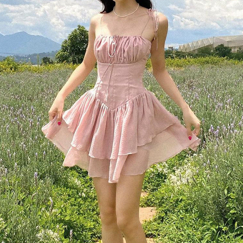 Women's Temperament Bubble Pleated A-line Collar Bustier A-line Halter Dress