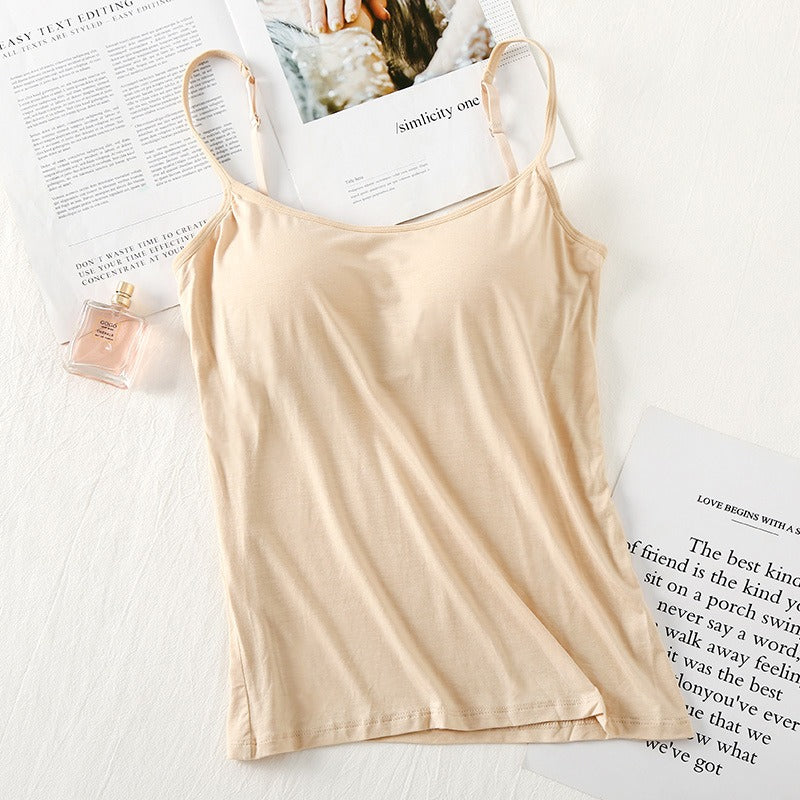 Modal One-Piece Camisole With Chest Pad Female Bottoming Shirt Bra-Free Bra-Top Round Neck Cloth Models