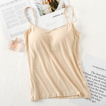 Modal One-Piece Camisole With Chest Pad Female Bottoming Shirt Bra-Free Bra-Top Round Neck Cloth Models