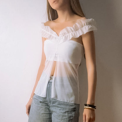 White lace ruffle collar camisole vest slim fit T-shirt design top