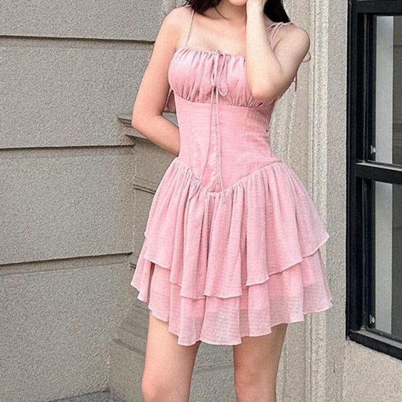 Women's Temperament Bubble Pleated A-line Collar Bustier A-line Halter Dress