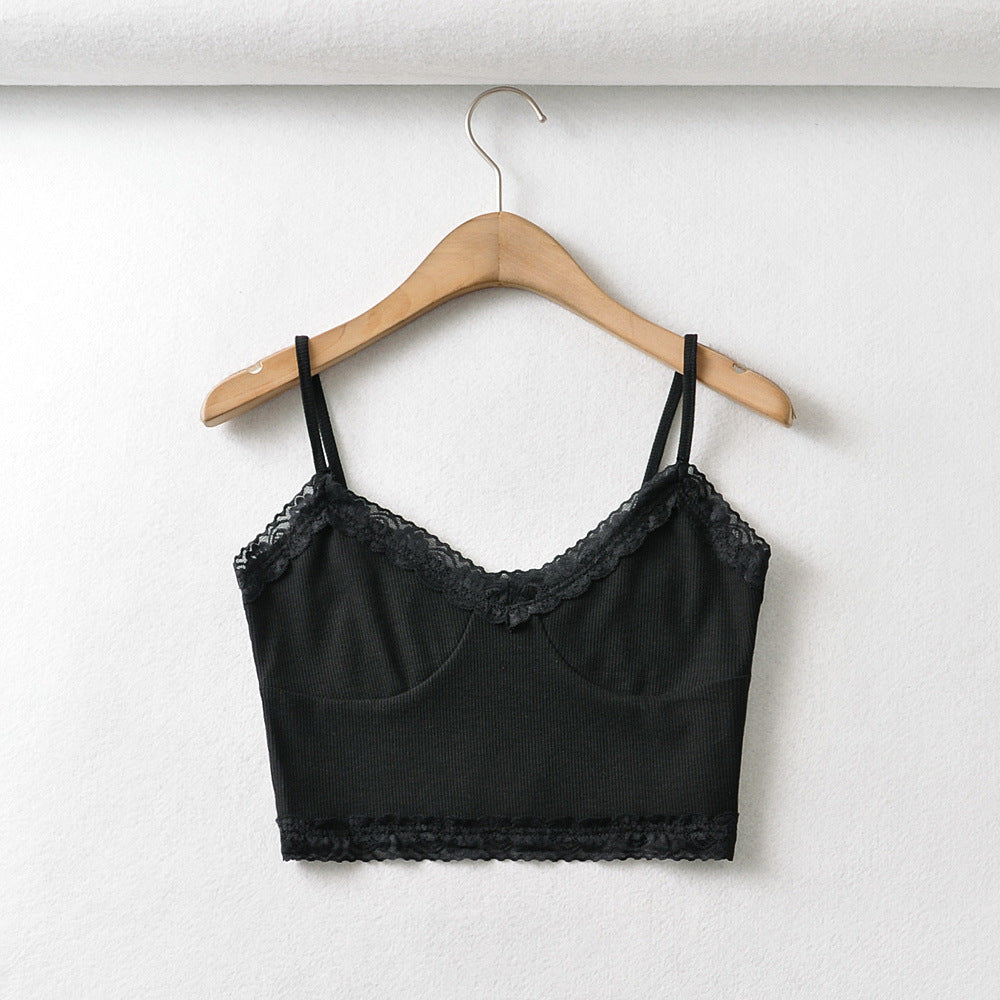 Ins Fashion Sweet Style Lace Camisole Female New Retro Pure Desire Spicy Girl Short Tank Top