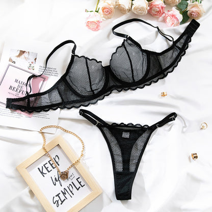 Sexy Lace Mesh Ultra-Thin Summer  Arrival Underwear Comfortable Supportive Padded Bra Set