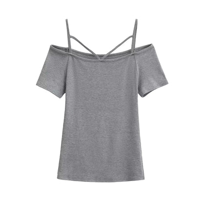 One shoulder short sleeved camisole T-shirt