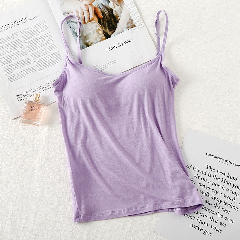 Modal One-Piece Camisole With Chest Pad Female Bottoming Shirt Bra-Free Bra-Top Round Neck Cloth Models