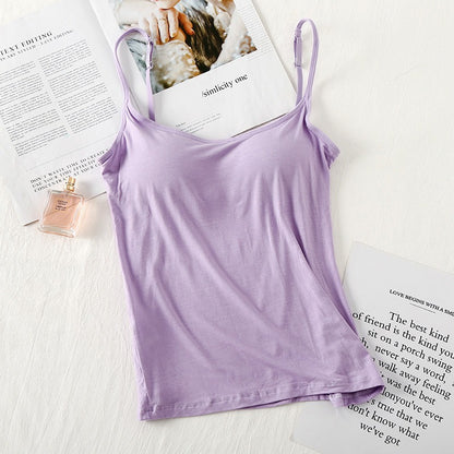 Modal One-Piece Camisole With Chest Pad Female Bottoming Shirt Bra-Free Bra-Top Round Neck Cloth Models