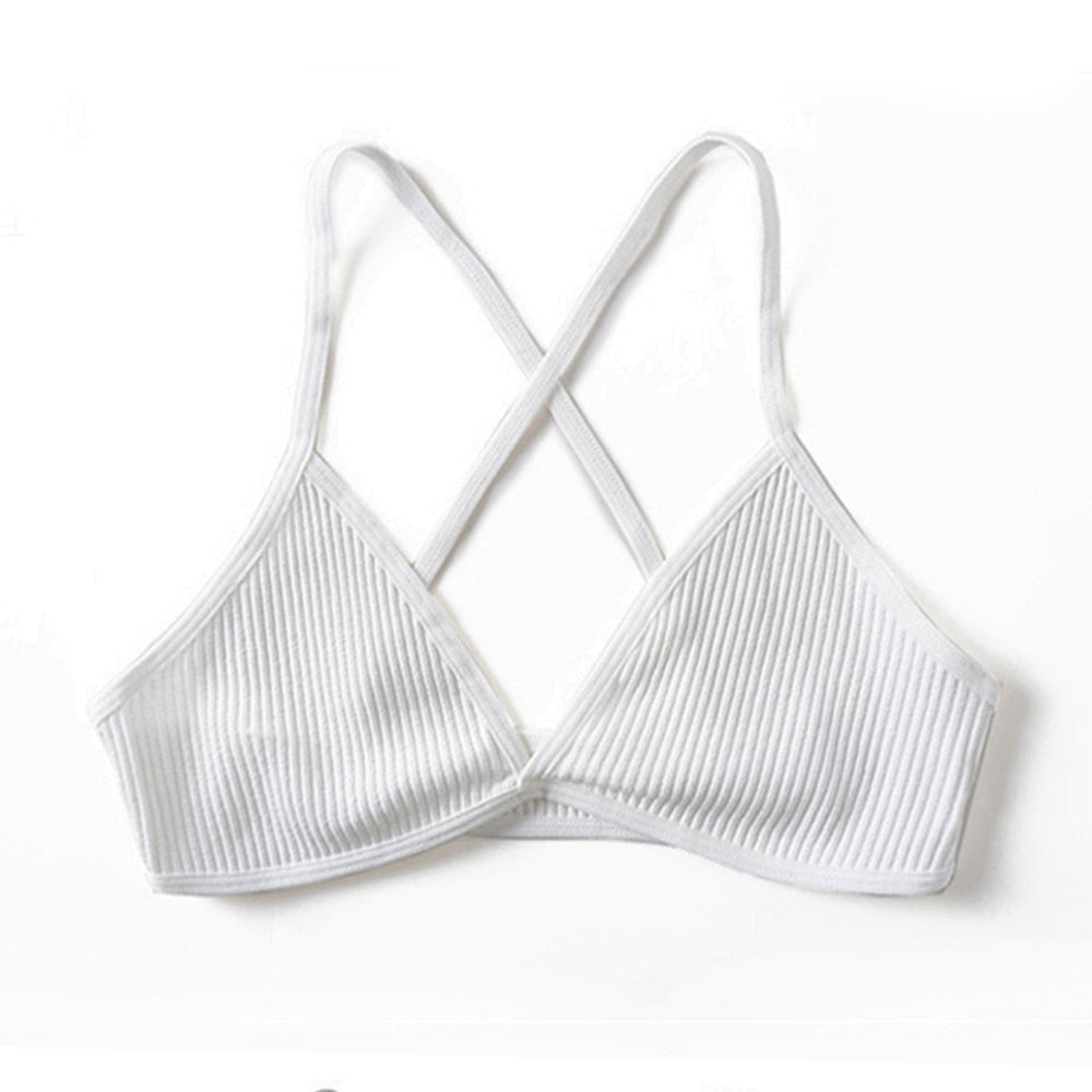 3pcs Comfort Cotton Bras For Women Thin French Style Bralette Sexy Deep V Triangle Cup Cross Beauty Back Bra Small size