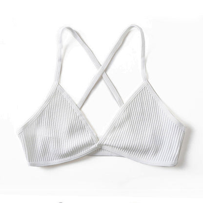 3pcs Comfort Cotton Bras For Women Thin French Style Bralette Sexy Deep V Triangle Cup Cross Beauty Back Bra Small size