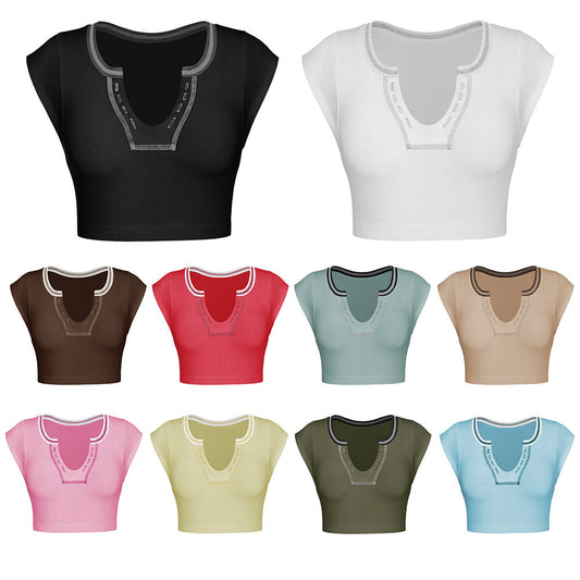 Neckline Camisole Sexy Crop Top for Women Fitted Belly Show