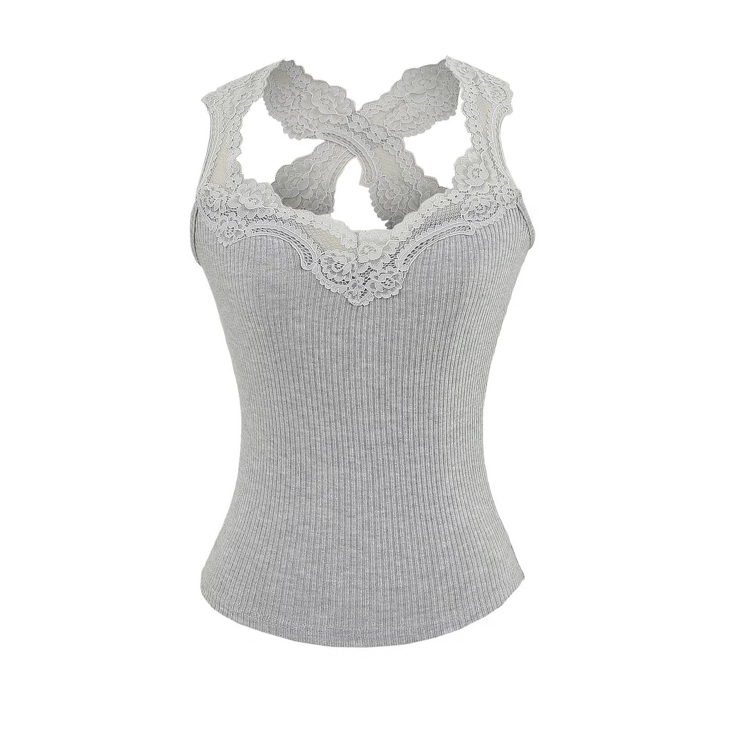 Slim lace cross stitch knitted camisole vest