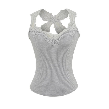 Slim lace cross stitch knitted camisole vest