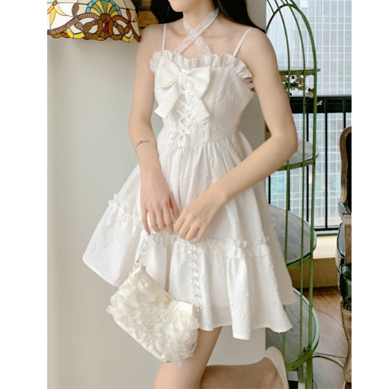 Women's A-Line Short Slip Dress Bow Dress