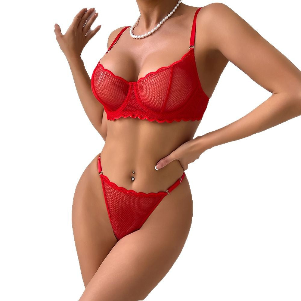 Sexy Lace Mesh Ultra-Thin Summer  Arrival Underwear Comfortable Supportive Padded Bra Set