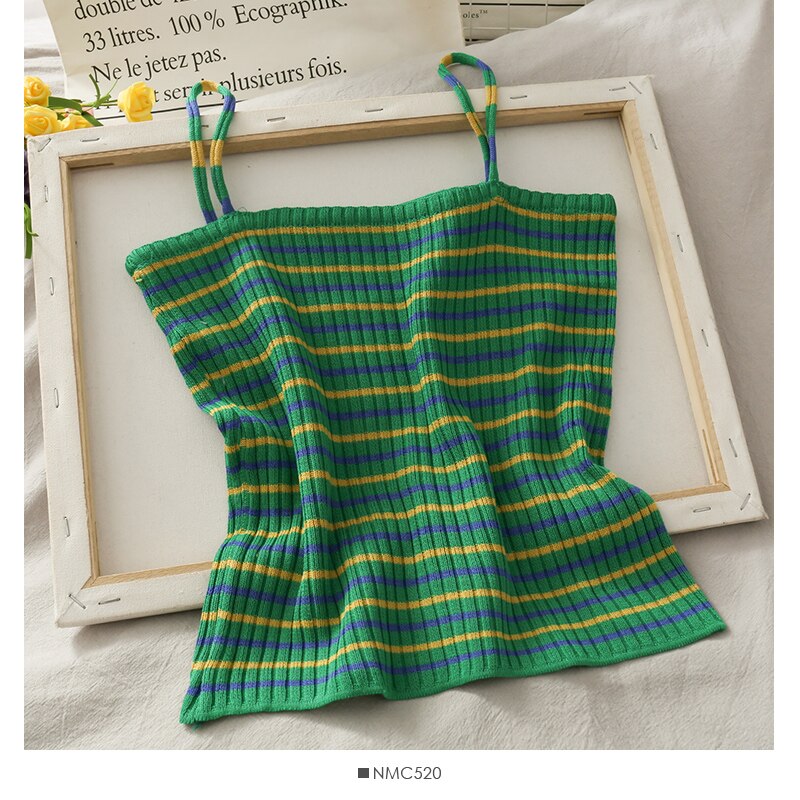 Knitted Rib Crop cropped Top Knitting Striped cropped Women Spaghetti Strap Slim Fit Cropped Tops Female Going Out Top