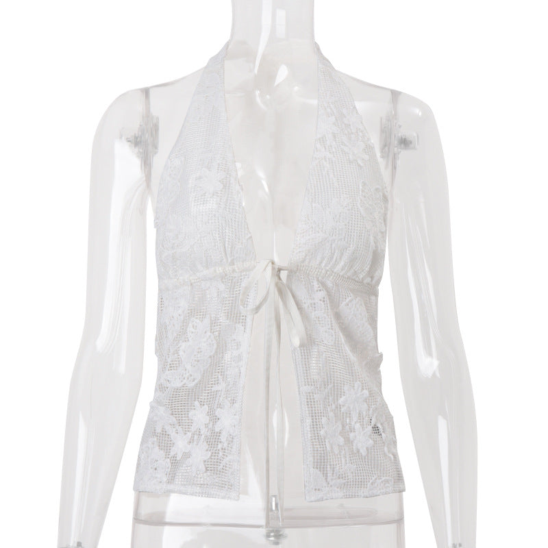 Bohemian Vacation Lace Tie-Neck Strapless Camisole