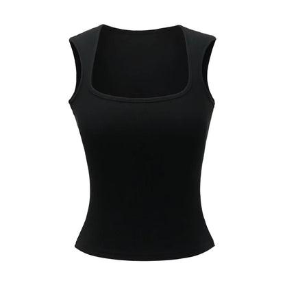 Wide shoulder vest women's summer square neck slim fit sleeveless camisole short top
