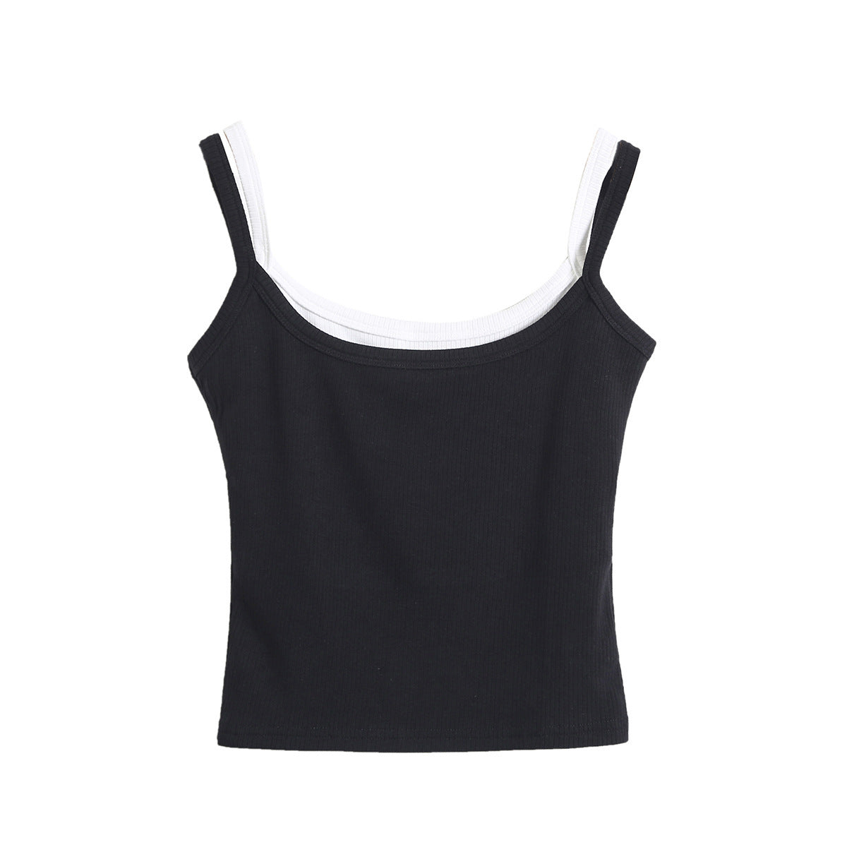 Shoulder strap color blocked fake two-piece camisole vest