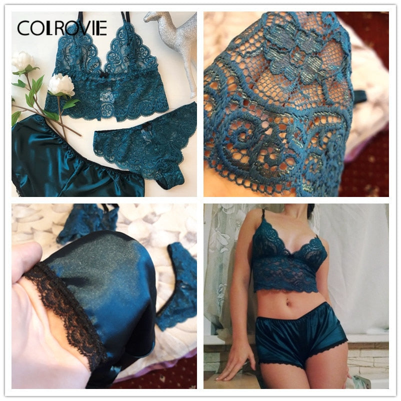 Army Green Sexy Floral Lace Cami Lingerie Set Burgundy Women Bra And Brief Sets Wireless Sexy Underwear Bra Set