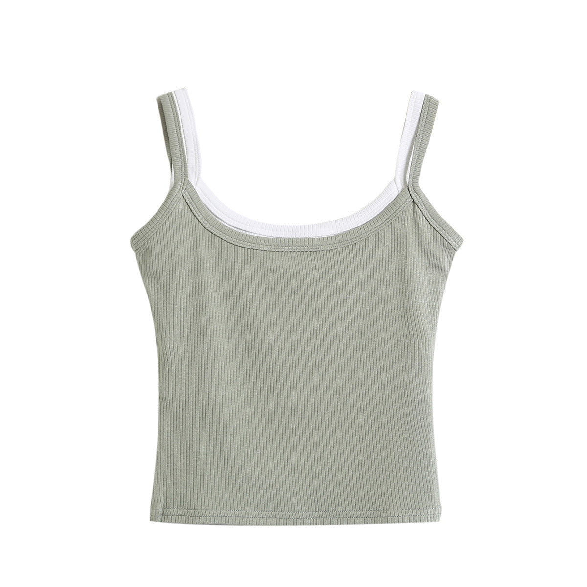 Shoulder strap color blocked fake two-piece camisole vest