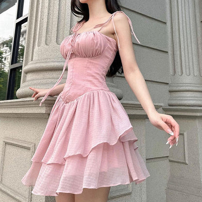 Women's Temperament Bubble Pleated A-line Collar Bustier A-line Halter Dress