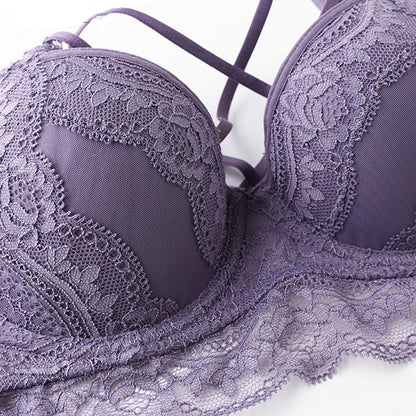 Classic Bandage Black Bra Set Push Up Brassiere Thick Cotton Underwear Set Sexy Bras Lace Embroidery Gather Women Lingerie Sets