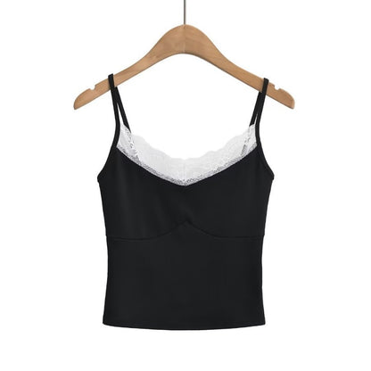 Lace edge splicing slim fit short camisole tank top