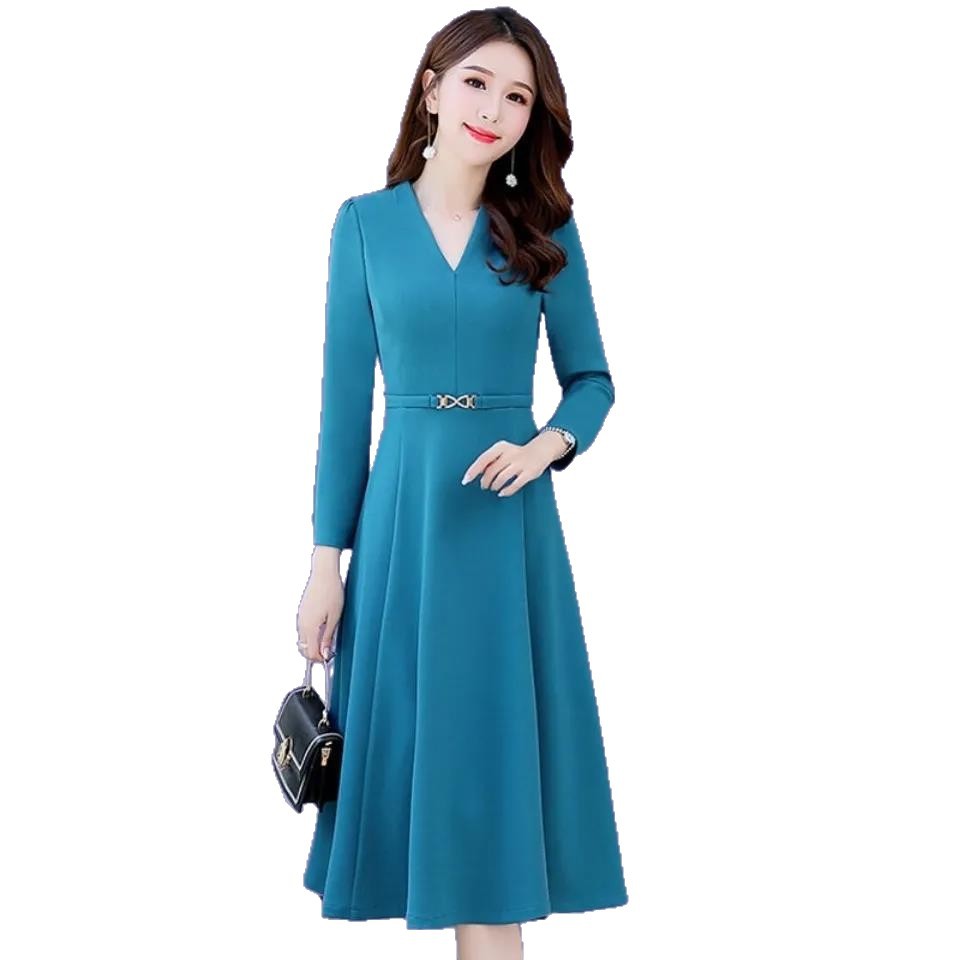 Autumn Longsleeve Kneelength Vneck Maxi Dress