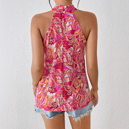 Colorful camisole sleeveless cross neck top