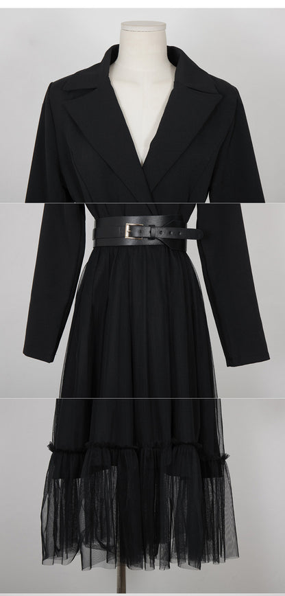 Fashionable Stitching A-line Mesh Dress