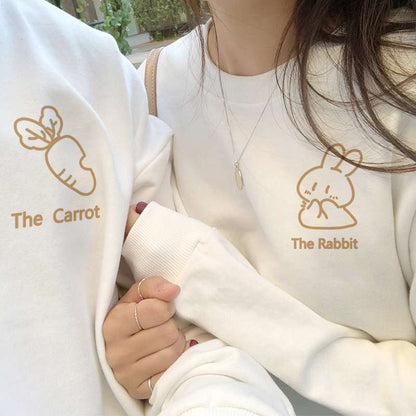Cute Rabbit and Carrot Couple Hoodies, Winter Warm Fleece Sweatshirts, Fashionable Casual Tops